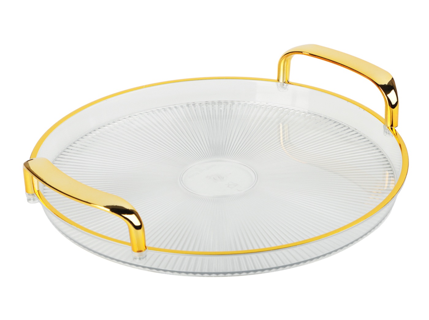 Поднос с руч. 30x28x3см, с золотой каемкой, круглый РЕТ (12)